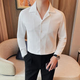 BONSIR  -  Men's V-neck Long Sleeve Shirt, Fashion Slim Business Casual Dress, 2024 Spring Plaid Shirt, 3XL-M Black Evening Dress Shirt