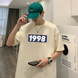 BONSIR  -  Summer Number 1998 T Shirt Men Gothic Retro Vintage 260g Cotton Short Sleeve Tees Streetwear Tops Korean Oversized T Shirt Men