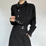 BONSIR  -  Spring New Men's Long Sleeve Solid Color Shirt Elegant Retro High-End Fashion Loose Neckline Design Irregular Men's Tops