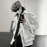 Bonsir Mens Pu Leather Jacket Y2k Biker Deconstructed Leather Jacket Streetwear Trend Personality Niche Tops Men'S Clothing 2024 Autumn
