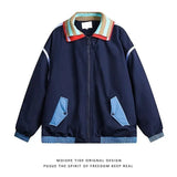 BONSIR  -  American retro niche splicing contrasting double collar jacket for men's spring new trendy brand loose couple pilot jacket