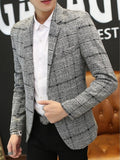 Bonsir Men's Jackets Blazers Wool & Blends Male Coats Slim Fit Lattice Y2k High Quality Vintage Deals Luxury Designer Original Brands