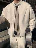 BONSIR  -  Retro white moonlight wool short jacket, American high street zipper woolen coat for men and women
