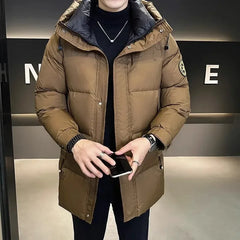 Bonsir Winter new men's down jacket men's long hooded solid color casual men's down jacket thick