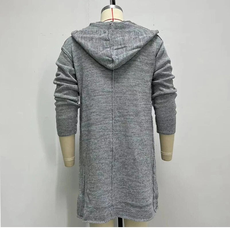 Bonsir Autumn Winter Long Knitwear Mens Thin Loose Hoodie Big Pocket Cardigan Fashion Knitted Sweater Coat Streetwear Clothing For Men