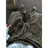 BONSIR  -  casual pants American fashion coffee green suede streamer sports men and women bf lazy style cleanfit trousers