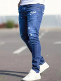 BONSIR  -  Men'S Slim-Fit Casual Jeans - Washed Denim, Solid Color, Comfortable All-Season Wear, Casual Attire|Slim Fit Jeans|Washed Denim