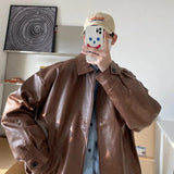 Bonsir Pu Leather Jacket Men's Personalized Fashion Street Biker Wind Jacket Spring and Autumn Loose Lapel Top Clothes Men Clothing