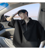 BONSIR  -  Unisex Oversized Half-Zip T-Shirt - Comfortable  Stylish Couple Tee for Everyday Wear Waffle Oversized Comfort & Modern Street