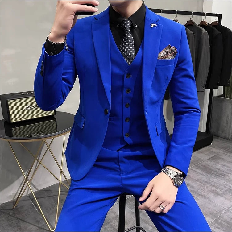 Bonsir (Jacket +Vest+Pants) New Mens Wedding Suits Groom Solid Color Formal Office Business Slim Fit Suit Tuxedos 3-Pieces Set