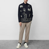 Bonsir Mens Autumn Cartoon Animal Graffiti Long-Sleeved Shirt New Casual Youth Trend Fashion Elegant Retro Simple Shirt For Men