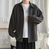 Bonsir Autumn Corduroy Solid Long-sleeved Shirt Men's Niche Loose Casual High Street Shirts Men Tops Overcoat Male Clothes