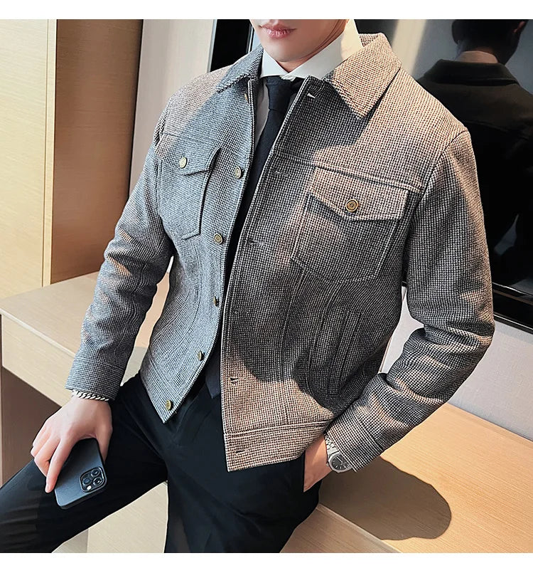 Bonsir Nwe Slim Fit Woolen Plaid Bomber Winter Jacket Men Japanese Streetwear Men Jacket Winter Jackets For Men Brand Coat S-3XL