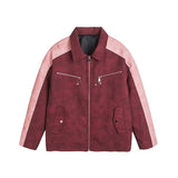 Bonsir Lapel contrasting color old jacket PU leather jacket men's American retro street spring and autumn