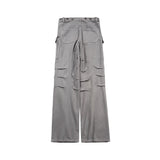 Bonsir Streetwear Big Pockets Sashes Pleated Baggy Jeans for Men and Women Washed Straight Casual Cargo Pants Oversize Denim Trousers