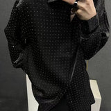 Bonsir Mens Shirts Rhinestones British Style Starry Sky Shirts Summer Streetwear Elegant Fashion Nightclub Casual Tops Men'S Clothing