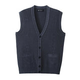 BONSIR  -  Autumn Winter Men's Knitted Warm Vests Mens Retro Button V-Neck Jumper Knitted Waistcoats Men Sweater Vest Jackets Clothing