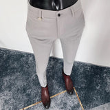 Bonsir Spring Summer New Casual Slim Fit Suit Pants Mens Solid Business Office Social Pants Formal  All Match ankle Length Pants