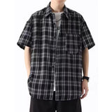 BONSIR  -  Checkered short sleeved shirt for men's summer new trend brand trendy casual loose versatile shirt top jacket
