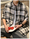 BONSIR  -  Y2k Streetwear Striped Plaid Shirt Men Single-breasted Square Collar Shirts Summer Fashion Casual Camisa Men Chemise Tshirt