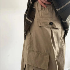 Bonsir Japanese Wide Leg Cargo Pants Men Vintage Oversize Cargo Trousers Male Loose Casual Streetwear Hip Hop Pocket Autumn