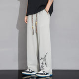 BONSIR  -  Drawstring Sweatpants Thin Men's Fashion Embroidered Wide Pants Straight Comfortable Casual Male Clothes Trousers Streetwear