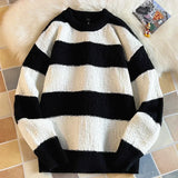 BONSIR  -  Thicken Striped Pullovers Men Autumn Winter Sweater Pullover Knit Sweatshirt Casual Tops Round Neck Long Sleeve Bottoming Shirt