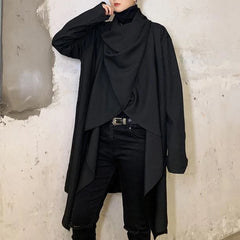 Bonsir Men Coats Long Sleeve Scarf Collar Trench Ponchos Cotton Outwear Solid Cloak Vintage Irregular Jackets Men Streetwear