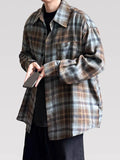 BONSIR  -  American retro white navy plaid shirt men's autumn tide brand sanding shirt coat loose casual shirt
