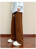 BONSIR  -  High Steet Solid Corduroy Pants Men Casual Baggy Pleated Pants Loose Joggers Autumn Wide Leg Trousers American Sensual Pants Men