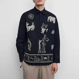 Bonsir Mens Autumn Cartoon Animal Graffiti Long-Sleeved Shirt New Casual Youth Trend Fashion Elegant Retro Simple Shirt For Men