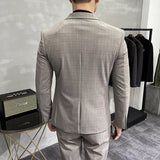 Bonsir ( Blazer + Pants ) New Formal Business Plaid Mens Suits Slim Formal Masculino Terno Tuxedo Groom Prom Wear 2 Pieces Set