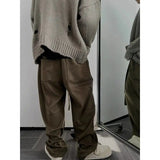 BONSIR  -  American retro streamer suede scimitar pants cleanfit pants men's bf lazy style loose wide-leg straight pants