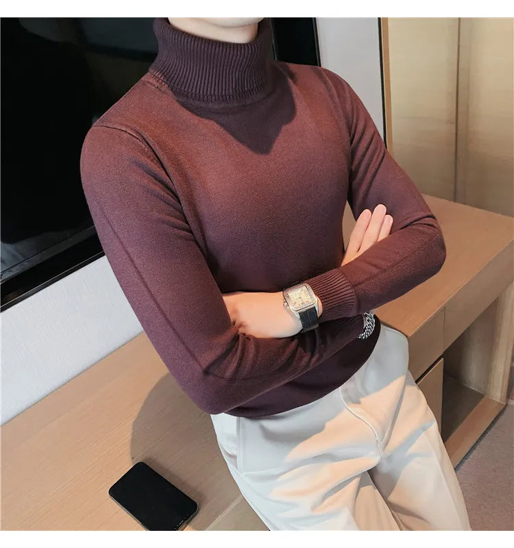 Bonsir New Fall/Winter Male Sweaters High-Necked Knitwear Shirt British Style Casual Business Pullover Men Casual Sweaters S-4XL