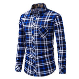 BONSIR  -  Autumn Mens Shirts Quality Dress Shirts Long Sleeve Slim Fit Solid Plaid Business Formal Blue Shirt Male Social Clothing