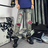 BONSIR  -  Summer New Men's Ripped Contrast Color Denim Pants Y2k Harajuku American Trend Retro Fashion Hip-hop Niche Loose Men Bottom