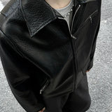 Bonsir Mens Pu Leather Motorcycle Short Slim Casual Pu Jacket Spring Streetwear Fashion Grunge Campus Jacket Old Money Men'S Wear