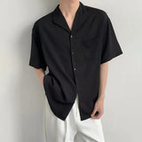 BONSIR  -  Men Shirt Cuban Collar Casual Shirt Spring/Summer Fashion Plain Simple Daily Versatile Short-Sleeve Tops Men'S Clothing 2025 New