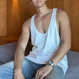 BONSIR  -  Minimalist Summer New Men's Pullovers Solid Color Crew Neck Vests Trendy Fashionable High Street Loose Casual Sleeveless Tops