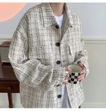BONSIR  -  Casual Plaid Young Style Jackets Men's Clothing Loose Turn-down Collar Spring Autumn Long Sleeve Korean Single-breasted Coats