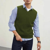 BONSIR  -  New Popular Preppy Style Men Sweater Vest Casual Knitted Streetwear Solid Color V Neck Waistcoat Leisure High Quality Knitwear