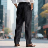 BONSIR  -  New American Style Business Striped Men Suit Pants Light Luxury Leisure Linen Straight Pants Urban Fashion High Quality Trousers
