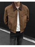 BONSIR  -  American Style Men Jacket Contrast Color Turn-down Collar Patchwork Washing New Autumn Silhouette Loose Male Coat 24K5356