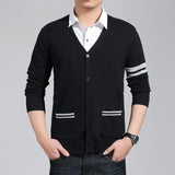Bonsir Korean Fashion Men Spring Autumn Sweaters V-Neck Contrast Color Single Breasted Trend Casual Long Sleeve Cardigan Knitted Tops