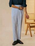 BONSIR  -  Classic Striped High Waist Suit Trousers Men Vintage Belt Lace-up Straight Pants Spring Summer Mens Fashion Pleated Slim Pants