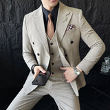 Bonsir Luxury Fashion Stripe Men Suits Double Breasted Slim Fit Business Wedding Stage Tuxedo Formal Office Work Casual Suits 3Pcs/2Pcs