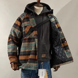 BONSIR  -  West Coast Cityboy style trendy off-shoulder cotton jacket plaid quilted cotton loose jacket couple style