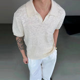 BONSIR  -  New Trend Men Seagull Collar Polo Shirt Light Luxury Textured Slim T-shirts Leisure Short Sleeve Solid Color Breathable Knitwear