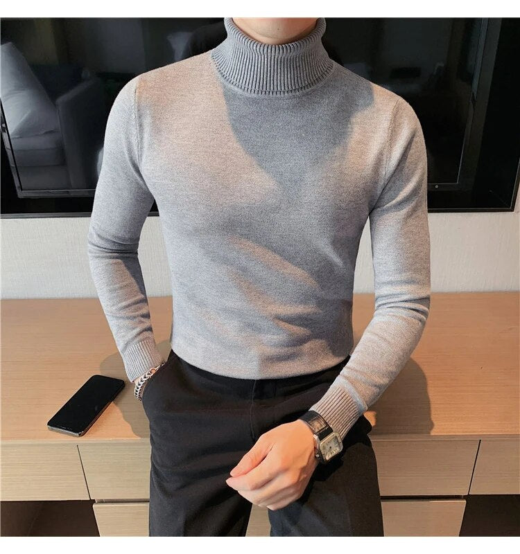 Bonsir New Fall/Winter Male Sweaters High-Necked Knitwear Shirt British Style Casual Business Pullover Men Casual Sweaters S-4XL