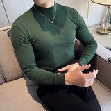 Bonsir 11 Color Autumn Winter Half Turtleneck Stretch T-shirt High Quality Slim Fit Casual Long Sleeved Cotton Tee Men Clothing 4XL-M